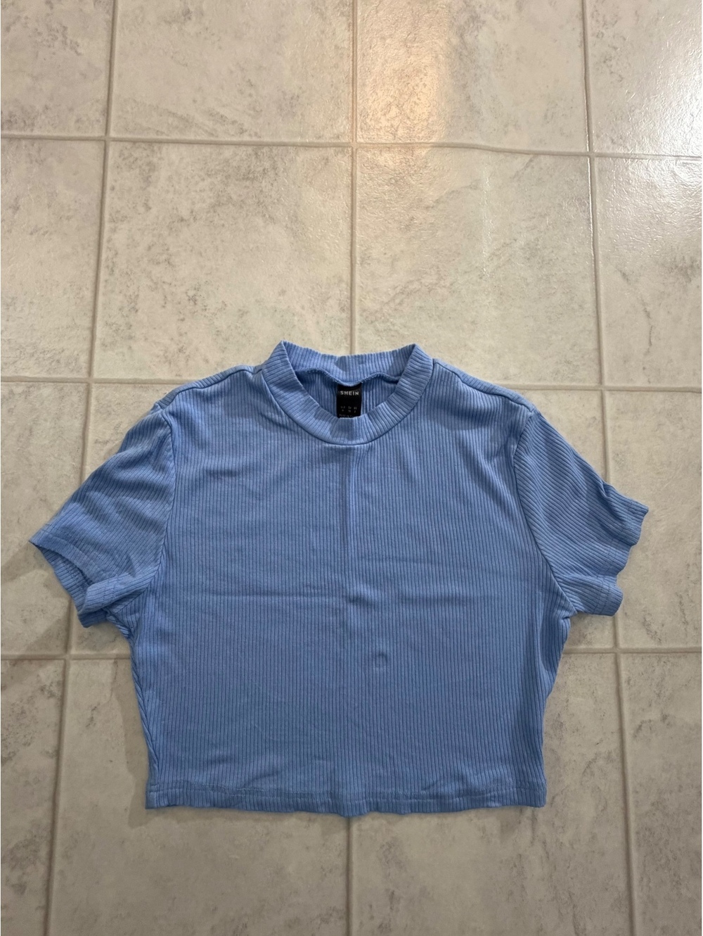 SHEIN light blue ribbed cropped mock neck top size M